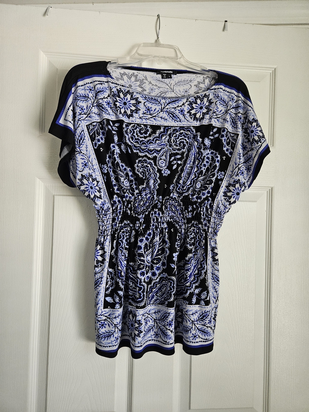 My Michelle Black & Blue Paisley Elastic-Waist Tunic
